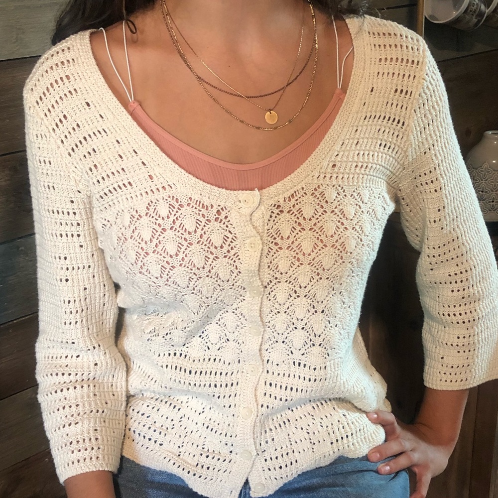 Lucky Brand Vintage Button Crochet Cardigan